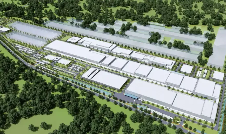 Vista aérea da futura New Sines Gigafactory da CALB em Sines, um dos maiores projetos industriais em desenvolvimento em Portugal.